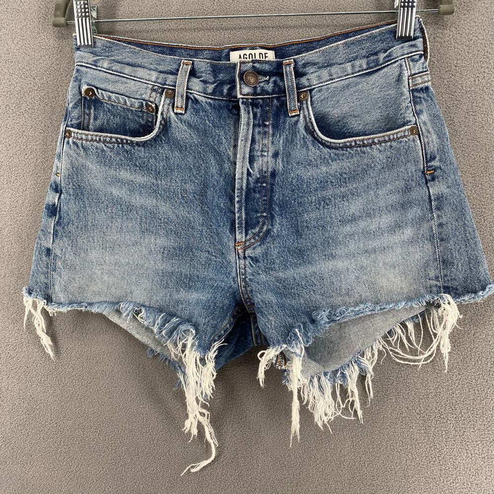 Agolde Micah Short Womens 25 Blue Cotton A112B-811 Cut Offs Jean Denim Raw Boho